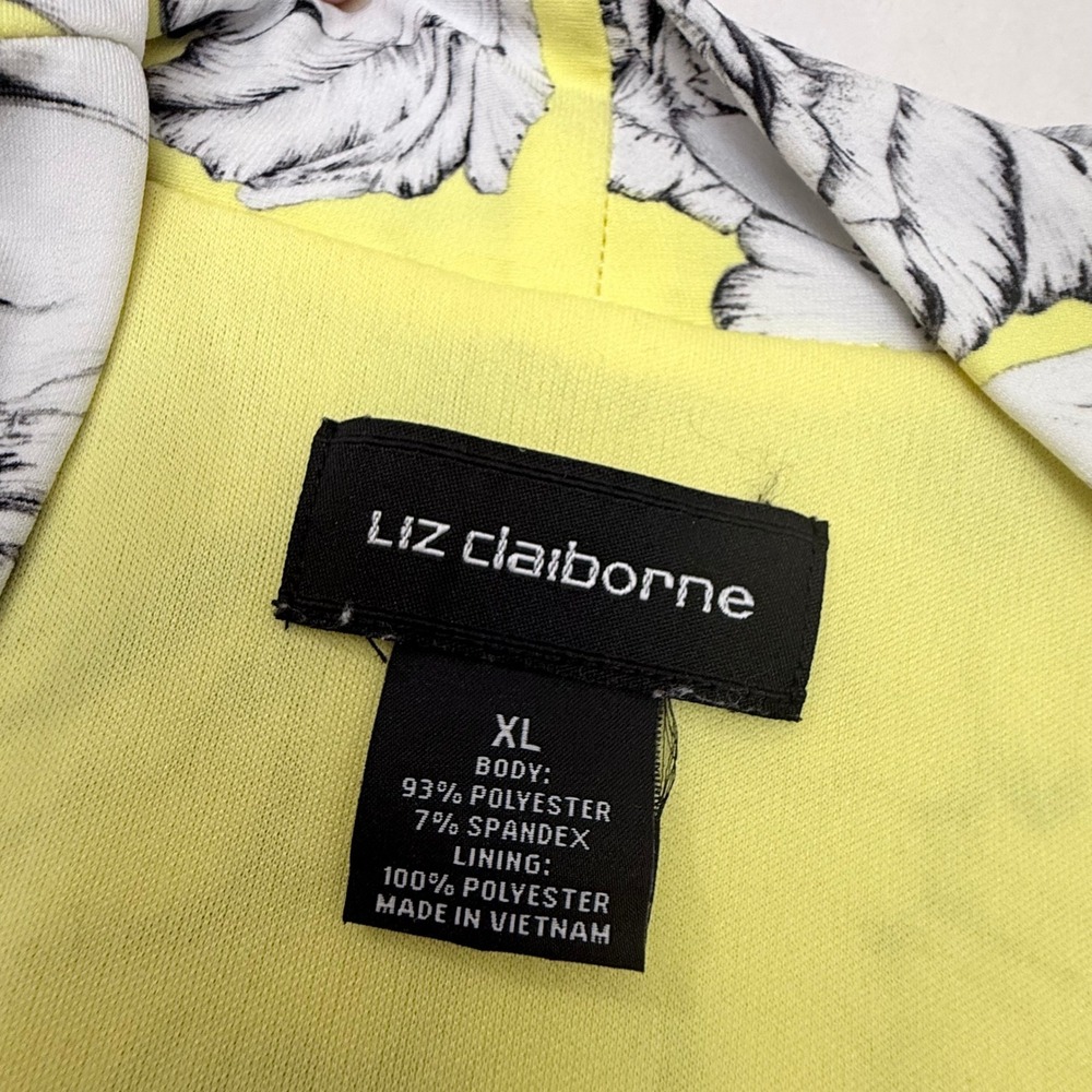Liz Claiborne Yellow Floral Faux Wrap Dress XL Jersey Knit Midi - Picture 4 of 6